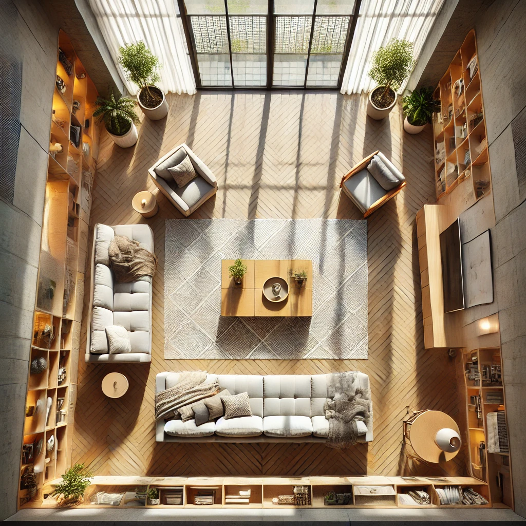 an aerial view of the layout of each room